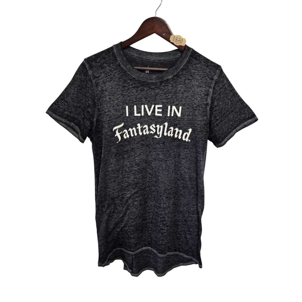 Disney Parks I Live In Fantasyland Shirt Gray Acid Wash Burnout Tee Large